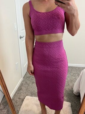 Fendi x Skims Pink Magenta Logo Knit Set – Crop Top & Midi Skirt Size M